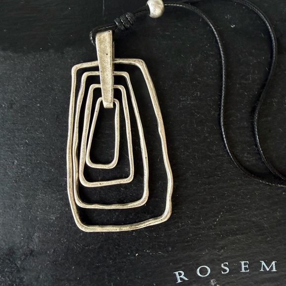 Silver Geometric Silver Heavy Pendant Long Leather Cable Cord Necklace w Pearl - Picture 8 of 17